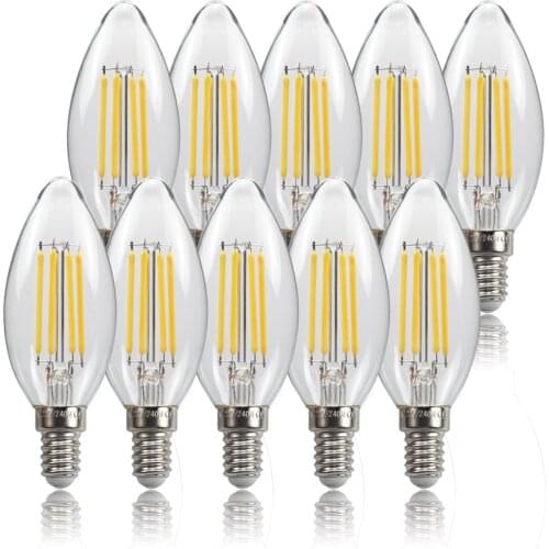 TIANFAN 10-Pack Led Bulbs Candle Light Bulb C35 4W 6W 110V 220V E12 E14 Edison Screw Base 2700K Warm White
