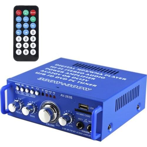 220V Dual Channel Mini Bluetooth 5.0 Digital Audio Power Amplifier System HIFI Stereo Amp with Remote Control SD Card U Disk FM