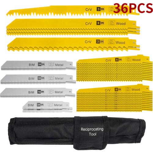 36pcs Reciprocating Saw Blades Saber Saw Handsaw Multi Saw Blade For Cutting Wood Metal PVC Tube Power Tools Accessories