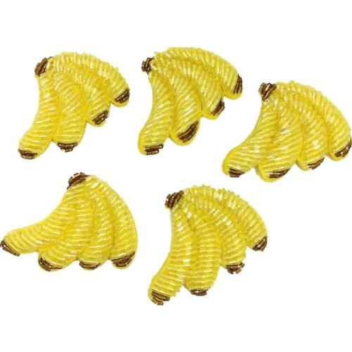 5pc 4x3cm 3D Banana Beaded Patch Fruit Patches For Clothing Bag Shoes Sew On Applique Fruits Appliques Parches Bordados AC1322