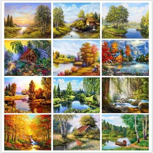 5D DIY Diamond Painting Cross Stitch Scenic Green Tree Forest Crystal Needlework Diamond Embroidery landscape Home decoration