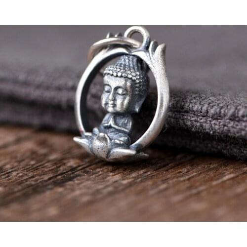 925 Sterling Silver Buddha Buddhism Lotus Pendant Charm Men Women A2148