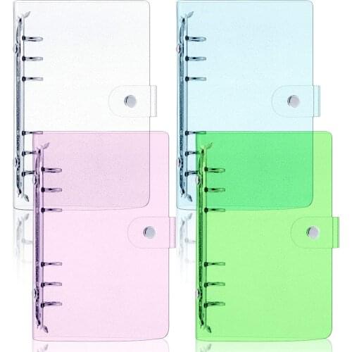 A6 soft PVC 6-ring binder cover with flashing transparent notebook zipper bag loose-leaf core book with snap button close binder