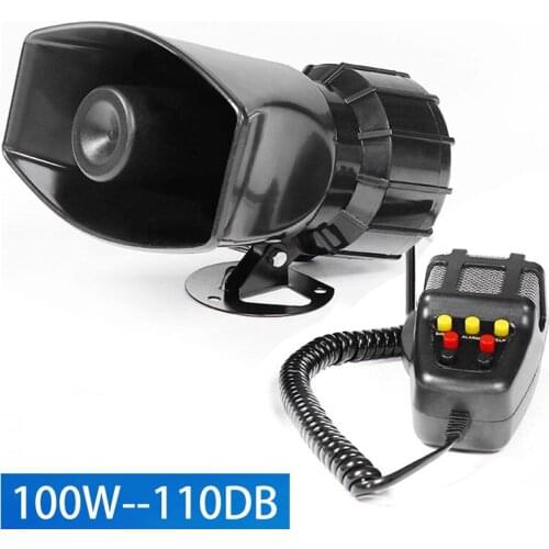 100W Car Alarm Horn Tone Sound Car Emergency Siren Car Siren Horn Mic PA Speaker System Emergency Amplifier Hooter 12V