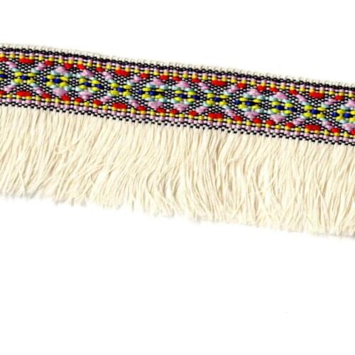 2YARD 40MM Beige Tassel Ribbon Ethnic Embroidered Webbing Trim DIYHandmade Sewing Net Yarn Ribbons Clothing Decorative Lace Trim