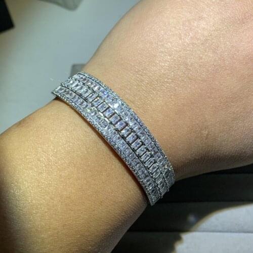 Veclon Luxury Jewelry White Gold Fill Full Princess Cut White Clear AAAAA Cubic Zircon High Quality Women Wedding Bridal Bangle