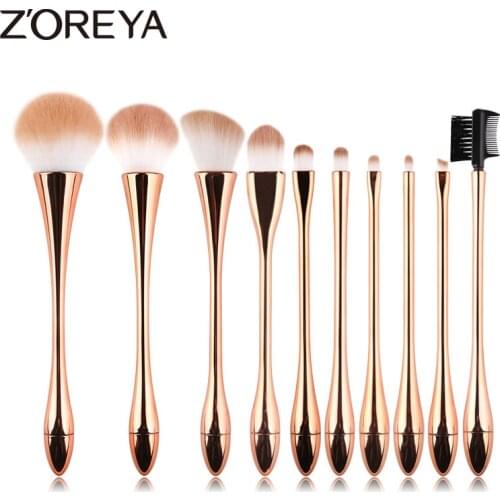 Zoreya Brand Noble Rose Gold Makeup Brushes High Quality Synthetic Hair Foundation Blush Powder Eye Shadow Lip Brush Make Up Set