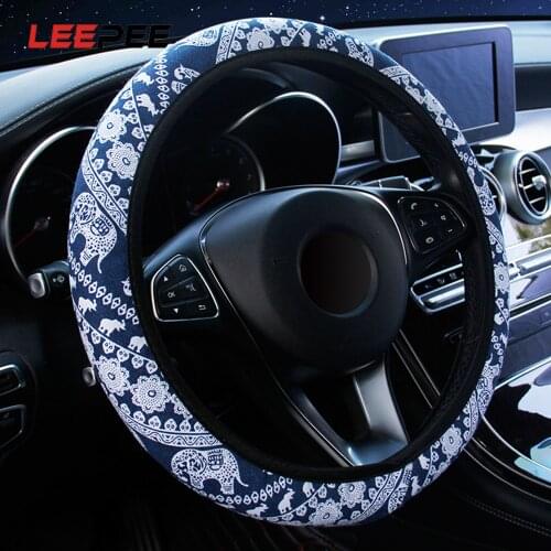 LEEPEE Car Steering Covers Car Decoration Suitable for 37-38cm Steering Wheel Cover Elephant Print Auto Interior Accessories