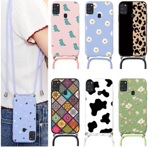 For Samsung Galaxy A21S Case 6.5" Strap Cord Chain Necklace Lanyard Cover For Samsung A21 A 21 S Shockproof Silicone Funda Coque