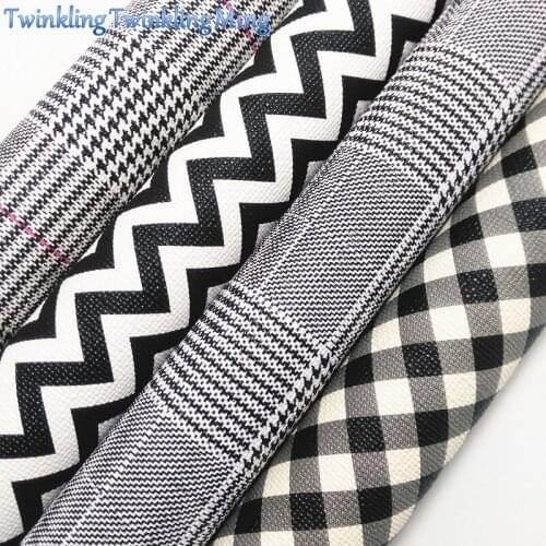 Black And White Arrow Plaids Faux Leather Fabric, Birds Printed Synthetic Leather Sheets For Bow A4 8"x11" Twinkling Ming XM243