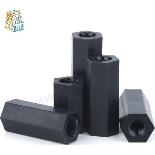 100Pcs M2 M2.5 M3 M4 Black Spacing Screws Hex Nylon Standoff Spacer Column Flat Head Double Pass Nylon Plastic