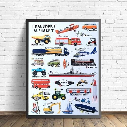Kids Room Decor Cartoon Transport Vehicle Car Alphabet Wall Art Nursery Poster Boy Gifts Home Decor Pictures for Children