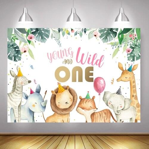 Wild One Birthday Photo Background Animals Jungle Forest Children Kids 1st Birthday Party Backdrop Decoration Green Leaves Photo