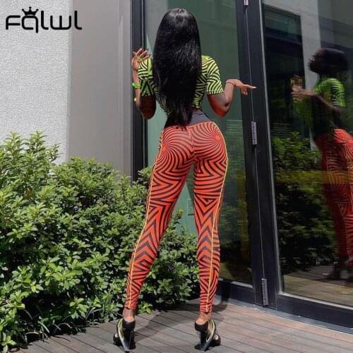 FQLWL Autumn Clubwear Striped Print Sporty Pants Women High Waist Long Pants Female Skinny Sweatpants Orange Sexy Trousers 2021