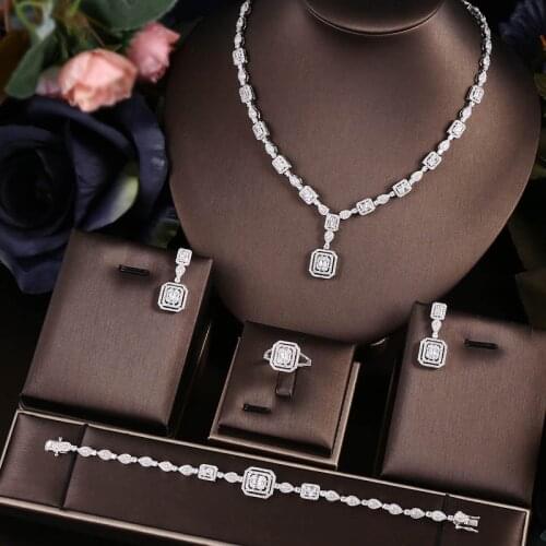 Jankelly Nigeria 4pcs Bridal Zirconia Jewelry Sets For Women Party, Luxury Dubai Nigeria CZ Crystal Wedding Jewelry Sets