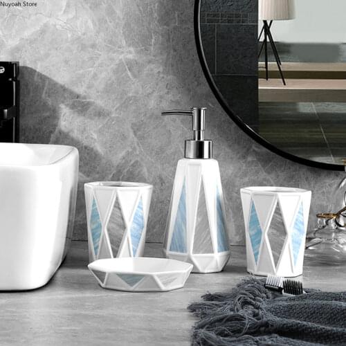Ceramic Rhombus Bathroom Supplies Lotion Bottle Mouthwash Cup Soap Box Bathroom Storage Simple Bathroom Decoration Accessories