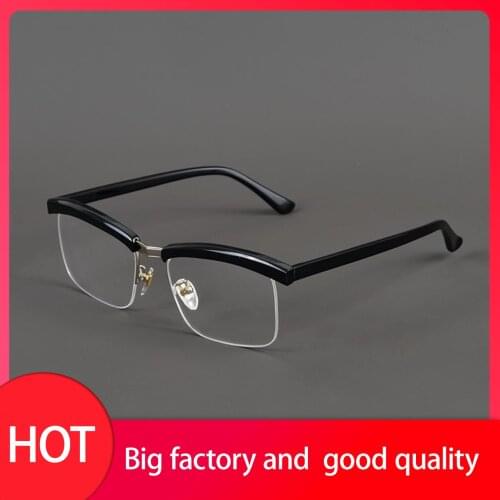 Classic Acetate Titanium Half Frame Glasses Men Square Semi Rimless Eyeglasses Male Myopia Optical Prescription Eyewear Tom