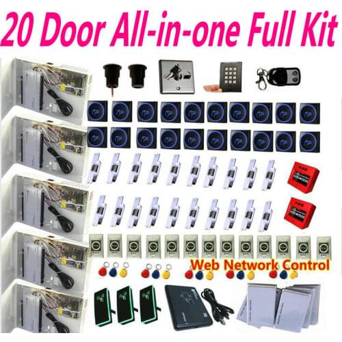 20 Door Wood Door Metal Door Access controller kit Web Management+PC Software Web IP Control+Strike Lock+16 EMID card reader kit