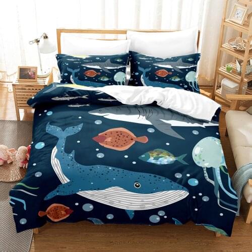 Dolphin Shark Bedding Set Single Twin Full Queen King Size Ocean Fish Bed Set Childrens Kid Bedroom Duvetcover Sets 3D Print 07