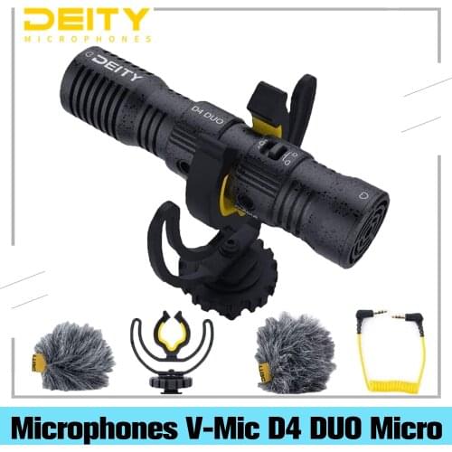 Deity V-Mic D4 Duo Dual Head Capsule Microphone Dual Cardioid Mic TRS 3.5MM for Vlog Video Studio DSLR Camera smart phone
