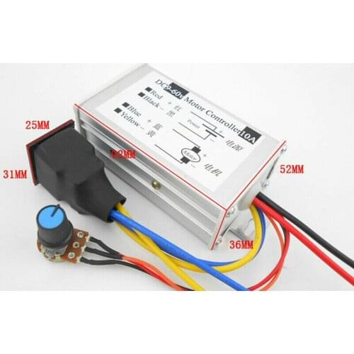 DC Motor Speed Controller CW CCW DC12V 24V 36V 48V 60V 10A Stepless Motor Governor PWM Pulse Width Drive Board W/potentiometer