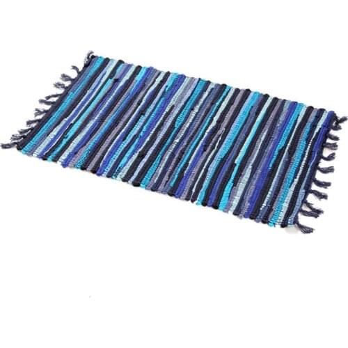 Machine Washable Cotton Reversible Rag Rug Hand Woven Multi Color Striped Area Rug Floor Rugs for Bedroom Living Room Kitchen