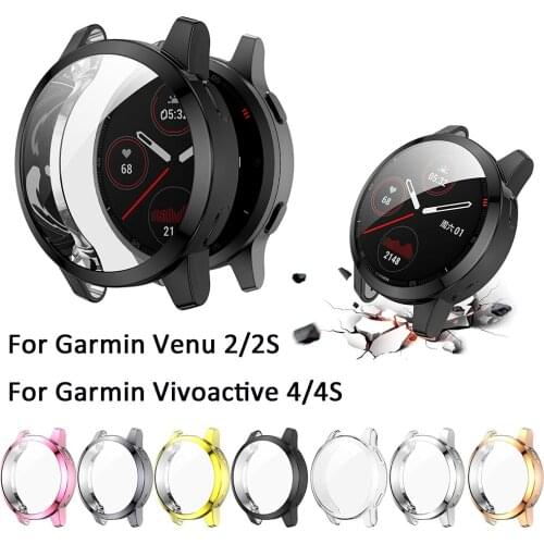 1PC Soft Watch Cover Shell For Garmin Venu 2/2S Vivoactive 4/4S TPU Electroplated Screen Protector Full Coverage Bumper Acces