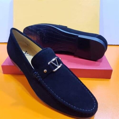 2021 New Mens High-quality Navy Suede Metal Decoration Low-heel Comfortable Fashion Casual Classic All-match Loafers ZQ0081
