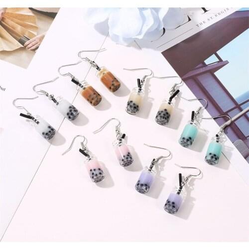 Creative New Milk Tea Simple Personality Dangle Earrings for Women Girls Trendy Street Summer Korean Statement Earrings Jewelry