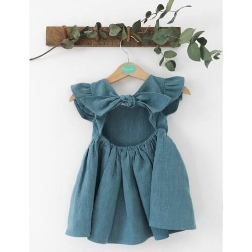 Toddler Baby Girl Dress Kids Summer Ruffle Sleeve Backless Bow Vestidos Holiday Party Sundress Wholesale Baby Girl Clothes
