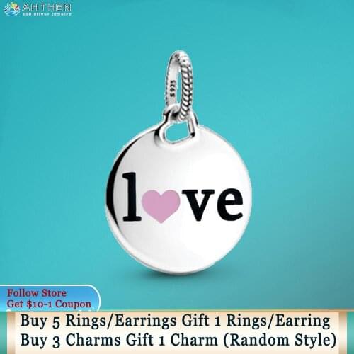 Ahthen 925 Sterling Silver Charm Mama Love Pendant Charm fit Original Pandora Bracelets Women Jewelry Making Girl DIY Jewelry