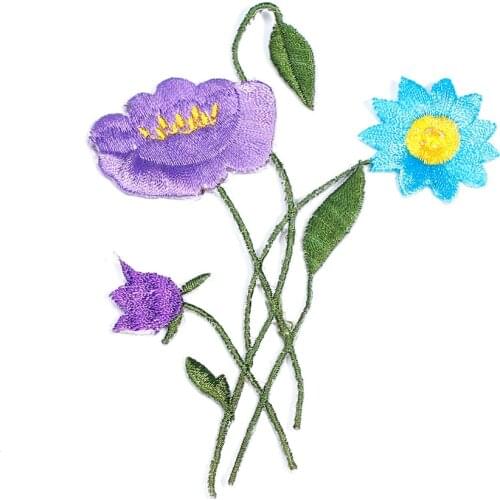 Fabric Appliques Patches DIY Scrapbooking Craft Multicolor Flower Leaves Branch 11.5cm x 7.6cm Knitting Weave, 1 Piece