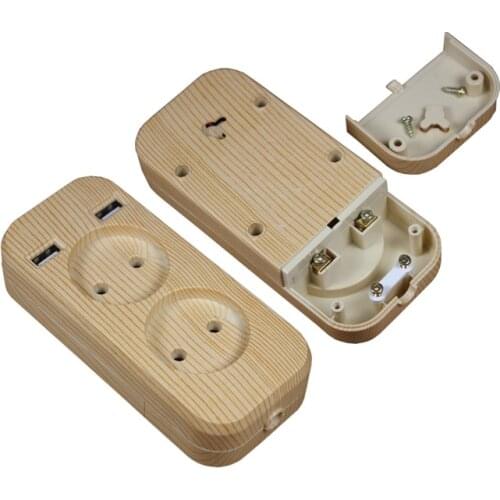 2019 new design 2 socket European 5V 2A USB extension socket usb outlet LLEW-02 wood tree color