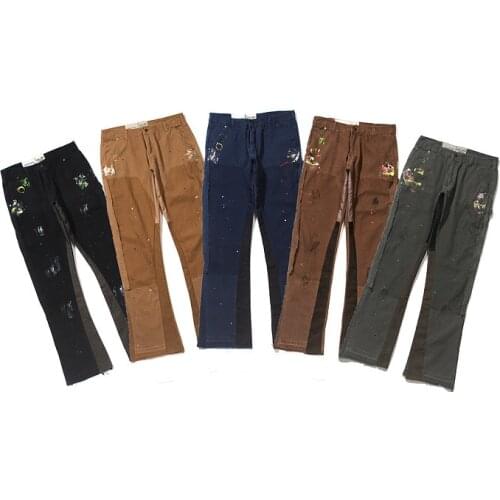 Vintage splash-ink flared stitching men’s overalls and trousers
