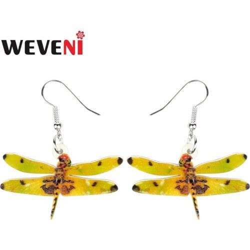 WEVENI Acrylic Anime Yellow Spotted Dragonfly Earrings Drop Dangle New Long Insect Jewelry For Women Girls Female Wholesale