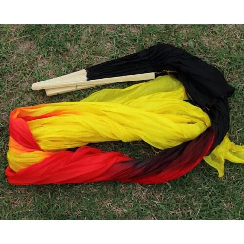 Hits 2016 High selling women Quality Silk Belly Dance Fan Dance 100% Real Silk Veils 1 pair 180*90 cm black+red+yellow