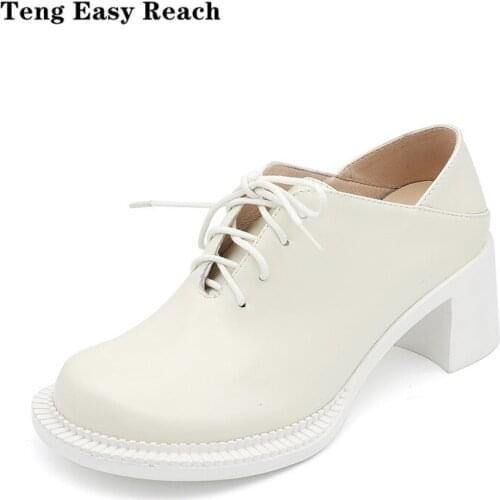 Shoes Woman 2020 British Style Round Toe All-Match Oxfords Womens Autumn Black Shoes heeled 6.5cm Casual Female black white 39