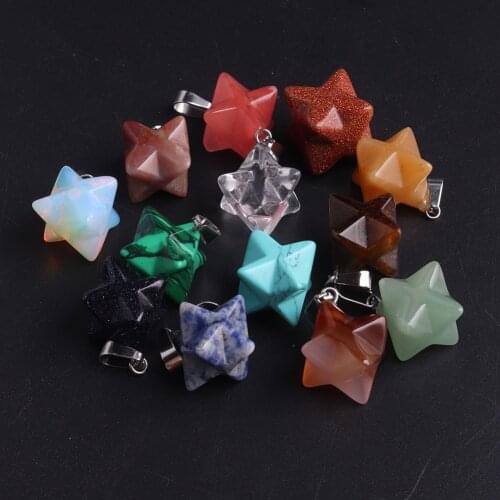 12pcs Merkaba Star Natural Stone Necklace Pendants Jewelry Meditation Chakra Reiki Healing Energy Pendulum Radiesthesia Amulet