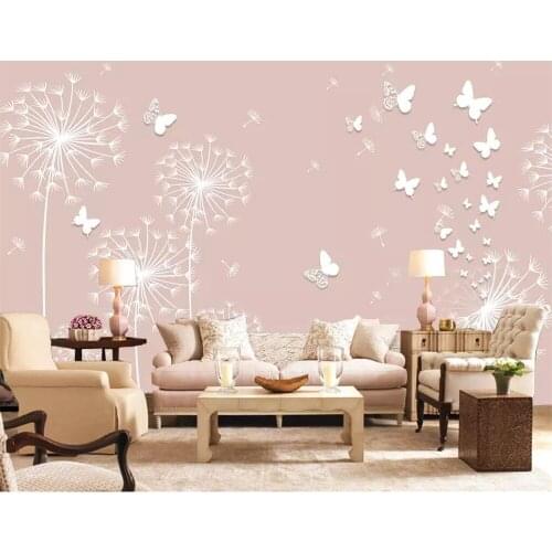 Beibehang 3D photo custom mural wallpaper beautiful romantic dandelion 3D stereo TV background wall living room decoration