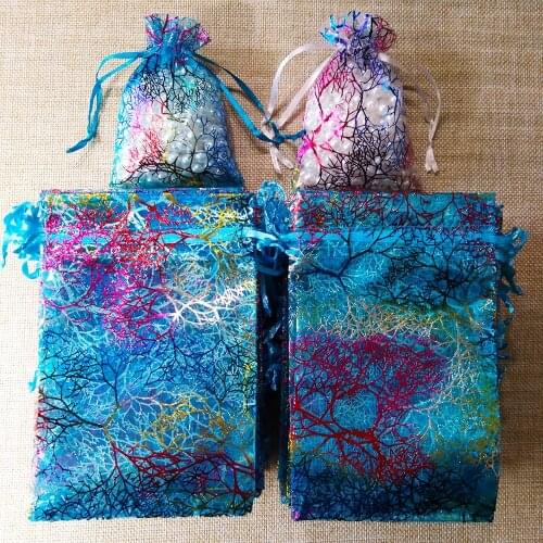 500pcs/lot 7x9 9x12 10x15 13x18cm Drawstring Organza Bags White&Colorful Jewelry Packaging Bags Wedding Gift bag Jewelry Pouches