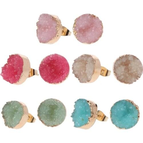 Druzy Stone Stud Earrings Women Irregular Faux Quartz Geode Crystal Jewelry