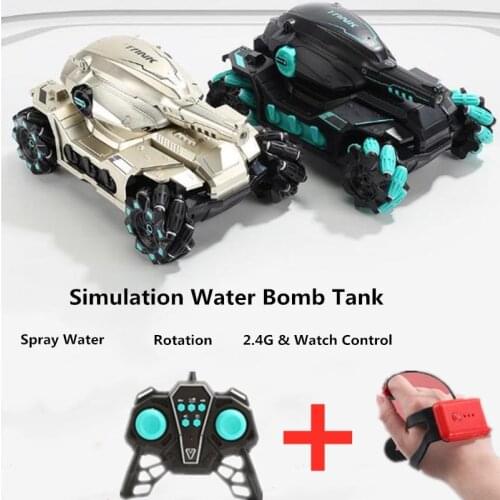 Gesture 2.4G Water Bomb Tank Car Stunt Drift Remote &Watch Control Launch Water Bomb Light Music Effect Children Boy RC Toy Gift
