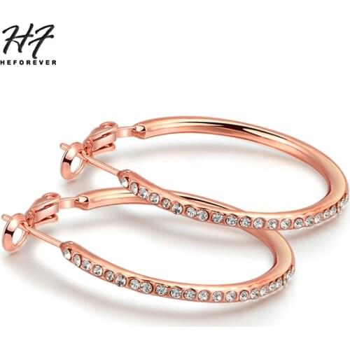 Vintage Big Round Hoop Earrings for Women Rose Gold Color Fashion Brand Cubic Zirconia Jewelry ForGirls Xmas Gift E307 E204