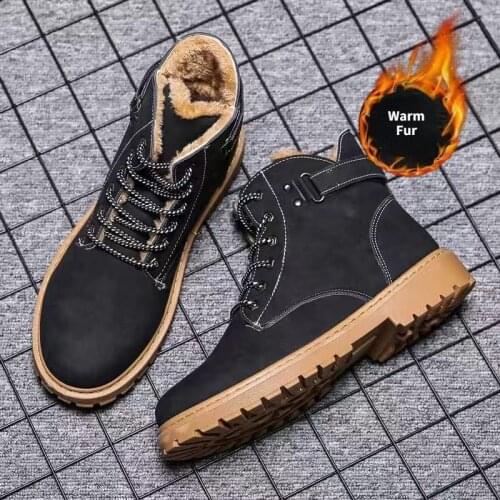 Unisex Couples Ankle Boots Mens Waterproof Snow Boots British Male Winter Warm Fur Short Botas Hombre Platform Male Footwear