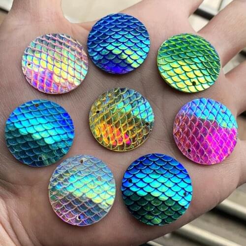 DIY 60pcs 25mm Fish scales Style Flat Back AB Resin Cabochons Cameo Rhinestone button -A74*5