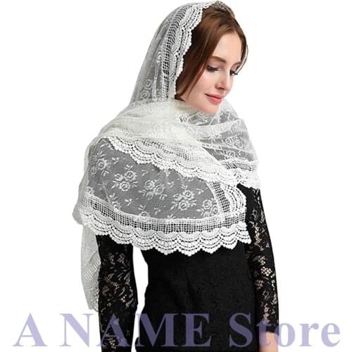 Long rectangle Lace Appliques Veils for Church Catholique Mantilla Women Headscarf Infinity latin mass veil Velo de novia Negra
