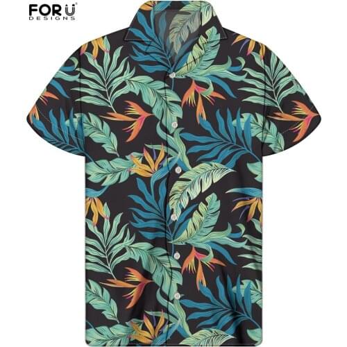 FORUDESIGNS Summer Soft Breath Blouse Tops Tropical Palm Male Cuban Guayabera Oversize Chemise Holiday Clothing Streetwears