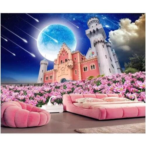 Custom photo 3d wall paper Meteor shower moon night sky church romantic flower home decor 3d wall murals wallpaper for walls 3 d