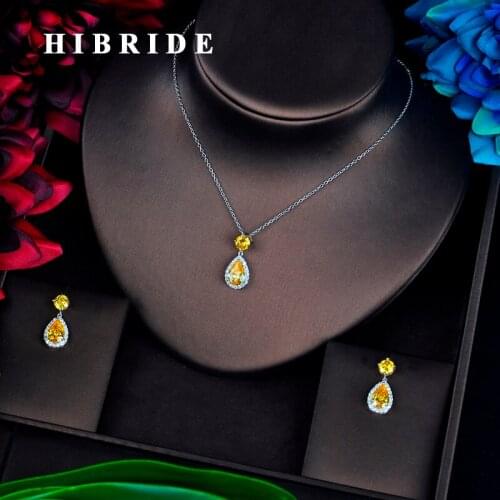 HIBRIDE New Design Simple Water Drop Pendant Small Jewerly Set Luxury Design Link Chain Earring Necklace Set Wholesale N-672