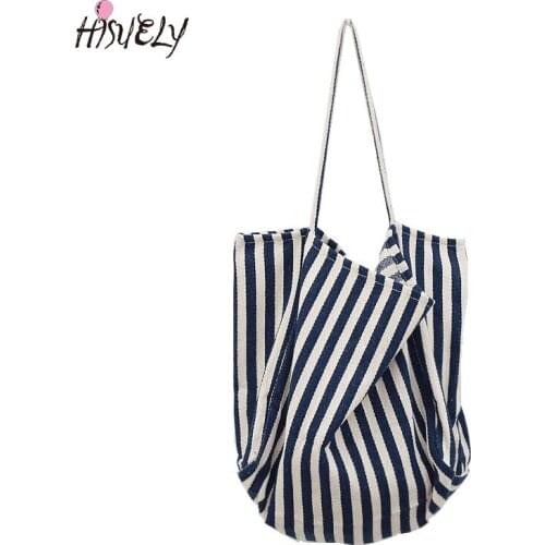 HISUELY High Quality Shopping Bags For Women Lady stripes canvas bag Handbag Large Capacity tote bag for women Wholesale BG124